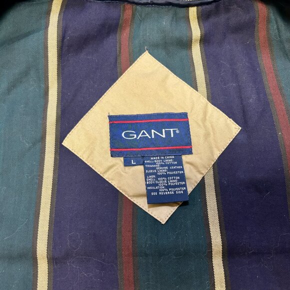 Gant Bomber Jacket L Men's Vintage Beige Leather Collar Removeable Lining..VGUC! - Picture 9 of 12